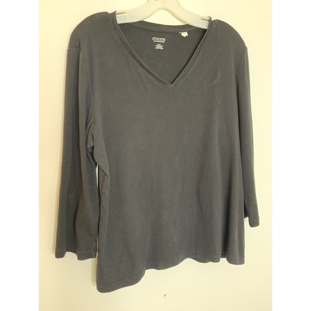 Chicos Womens 2 L True Color Black 3/4 Long Sleeve  Top (09)